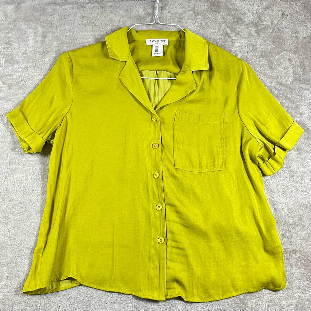 Rachel Zoe Small Green cuff‎ Sleeve Button Down satin Shirt